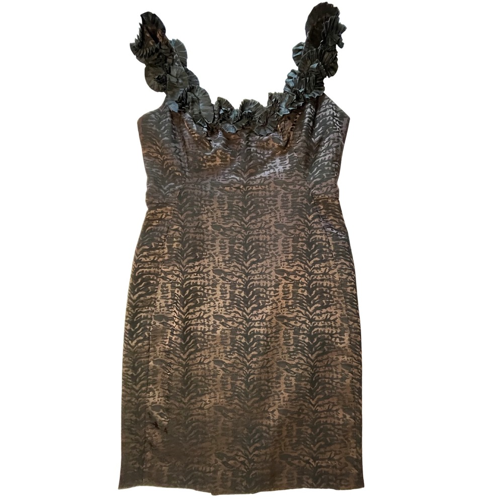 Y2K Vintage Maggy London Metallic Animal Print Cocktail Dress 12 Retro Glam Chic
